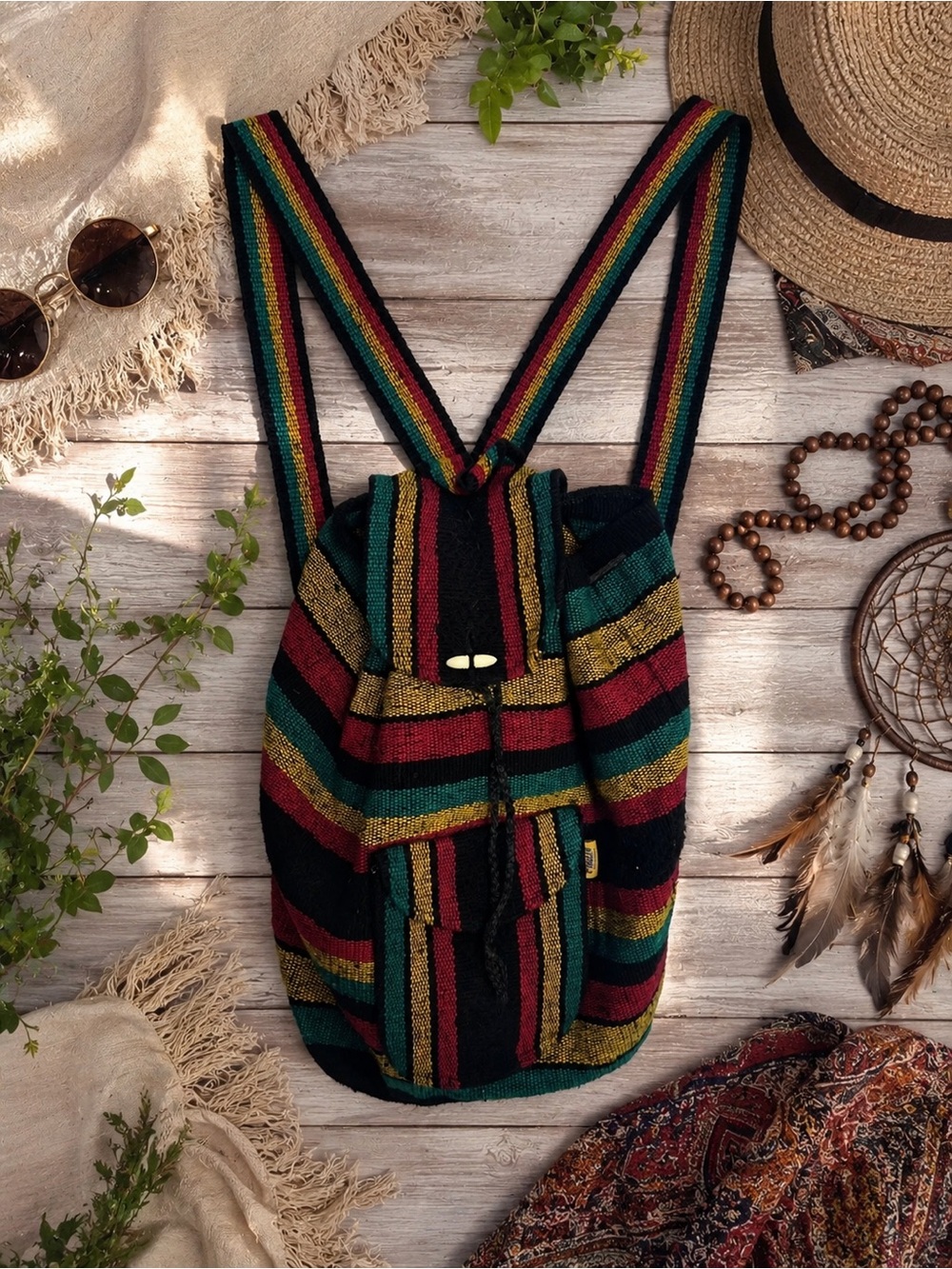 Rasta Backpack Boho Festival Woven Backpack Unisex Hippie Travel Bag